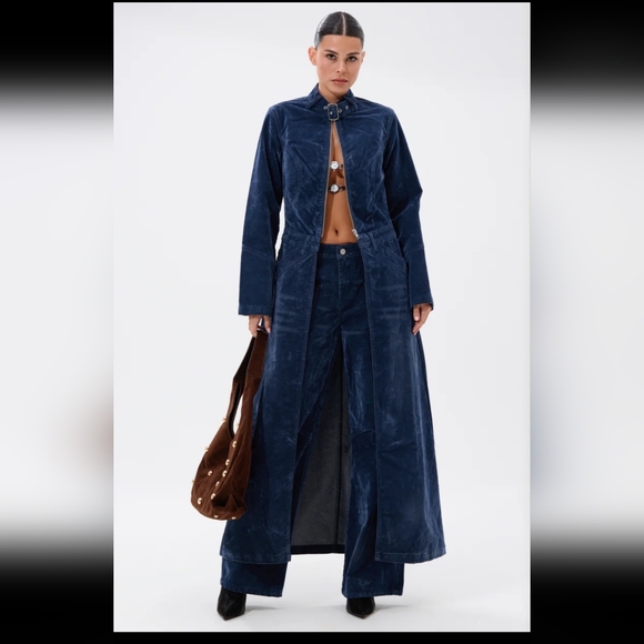 AKIRA Jackets & Blazers - *Velvet Effect TRENCH and TROUSER SET in Blue - XL